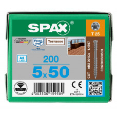 SPAX VLONDERSCHROEF RVS TORX 5.0 X 50 (200 ST.)