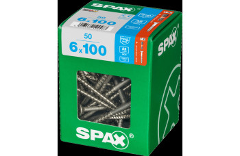 SPAX SPAANPLAATSCHROEF 6X100 MM DEELDRAAD RVS PK TORX T30 DOOS 50 ST.