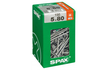 SPAX SPAANPLAATSCHROEF 5X80 MM DEELDRAAD VZ PK TORX T20 DOOS 150 ST.