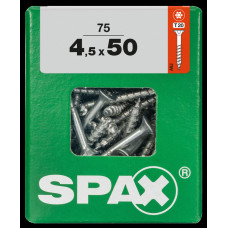 SPAX SPAANPLAATSCHROEF 4,5X50 MM DEELDRAAD VZ PK TORX T20 DOOS 75 ST.