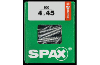 SPAX SPAANPLAATSCHROEF 4X45 MM DEELDRAAD VZ PK TORX T20 DOOS 100 ST.