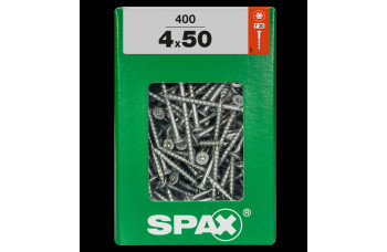 SPAX SPAANPLAATSCHROEF 4X50 MM DEELDRAAD VZ PK TORX T20 DOOS 400 ST.