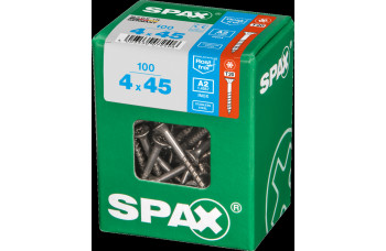 SPAX SPAANPLAATSCHROEF 4X45 MM DEELDRAAD RVS PK TORX T20 DOOS 100 ST.