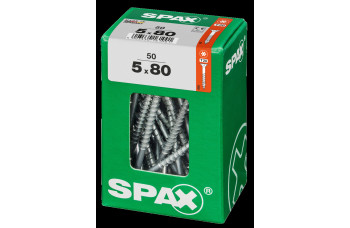 SPAX SPAANPLAATSCHROEF 5X80 MM DEELDRAAD VZ PK TORX T20 DOOS 50 ST.