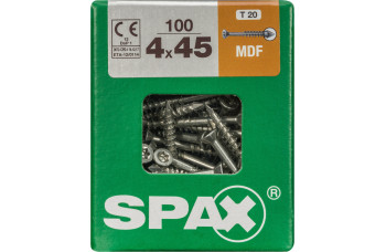 SPAX-M MDFSCHROEF 4X45 MM DEELDRAAD VZ PK TORX T20 DOOS 100 ST.