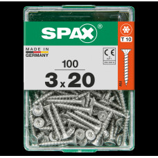SPAX SPAANPLAATSCHROEF 3X20 MM VOLDRAAD VZ PK TORX T10 DOOS 100 ST.