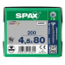 SPAX SPAANPLAATSCHROEF 4,5X80 MM DEELDRAAD VZ PK TORX T20 DOOS 200 ST.