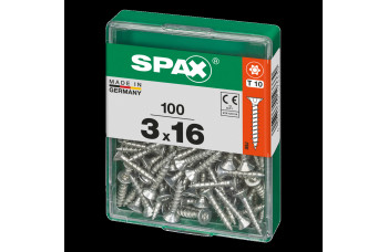 SPAX SPAANPLAATSCHROEF 3X16 MM VOLDRAAD VZ PK TORX T10 DOOS 100 ST.