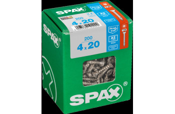 SPAX SPAANPLAATSCHROEF 4X20 MM VOLDRAAD RVS PK TORX T20 DOOS 200 ST.