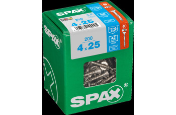 SPAX SPAANPLAATSCHROEF 4X25 MM VOLDRAAD RVS PK TORX T20 DOOS 200 ST.