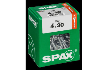 SPAX SPAANPLAATSCHROEF 4X30 MM DEELDRAAD VZ PK TORX T20 DOOS 150 ST.