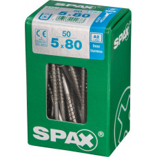 SPAX SPAANPLAATSCHROEF 5X80 MM DEELDRAAD RVS PK TORX T20 DOOS 50 ST.