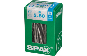 SPAX SPAANPLAATSCHROEF 5X80 MM DEELDRAAD RVS PK TORX T20 DOOS 50 ST.