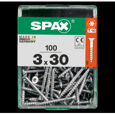 SPAX SPAANPLAATSCHROEF 3X30 MM DEELDRAAD VZ PK TORX T10 DOOS 100 ST.