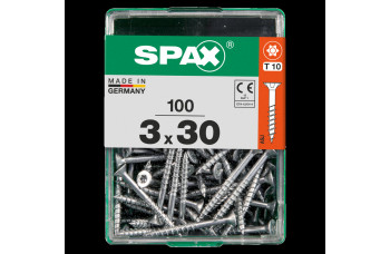 SPAX SPAANPLAATSCHROEF 3X30 MM DEELDRAAD VZ PK TORX T10 DOOS 100 ST.