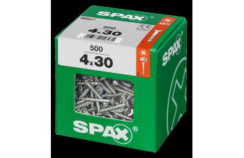 SPAX SPAANPLAATSCHROEF 4X30 MM DEELDRAAD VZ PK TORX T20 DOOS 500 ST.