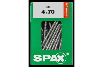 SPAX SPAANPLAATSCHROEF 4X70 MM DEELDRAAD VZ PK TORX T20 DOOS 50 ST.