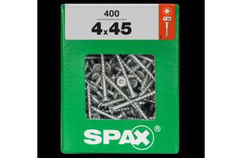 SPAX SPAANPLAATSCHROEF 4X45 MM DEELDRAAD VZ PK TORX T20 DOOS 400 ST.