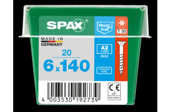 SPAX SPAANPLAATSCHROEF 6X140 MM DEELDRAAD RVS PK TORX T30 DOOS 20 ST.