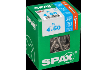 SPAX SPAANPLAATSCHROEF 4X50 MM DEELDRAAD RVS PK TORX T20 DOOS 75 ST.