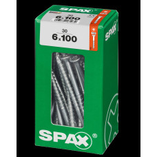 SPAX SPAANPLAATSCHROEF 6X100 MM DEELDRAAD VZ PK TORX T30 DOOS 30 ST.