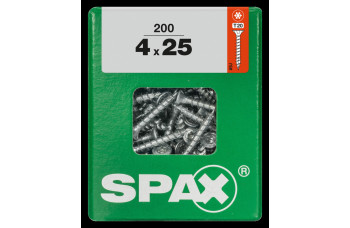 SPAX SPAANPLAATSCHROEF 4X25 MM VOLDRAAD VZ PK TORX T20 DOOS 200 ST.