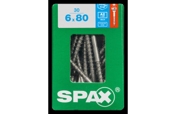 SPAX SPAANPLAATSCHROEF 6X80 MM DEELDRAAD RVS PK TORX T30 DOOS 30 ST.