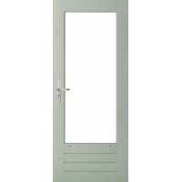 WEEKAMP STAPELDORPELDEUR WK044 93 X 2115 CM DEURDIKTE 38 MM BORSTWERINGHOOGTE 454 MM FSC® HARDWOOD VOL GEVINGERLAST GEGROND RAL 7035 VENTILATIESLEUVEN ISOGLASLATTEN