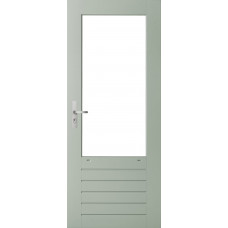 WEEKAMP STAPELDORPELDEUR WK046 83 X 2115 CM DEURDIKTE 38 MM BORSTWERINGHOOGTE 664 MM FSC® HARDWOOD VOL GEVINGERLAST GEGROND RAL 7035 VENTILATIESLEUVEN ISOGLASLATTEN